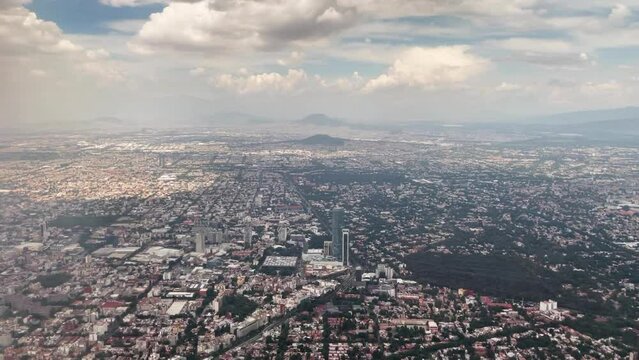 Aerial shot of mexico city. View from airplane window.