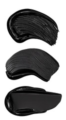 set of black mascara smears on white background, black acrylic paint, black nail polish gel,...