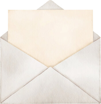 White vintage mail envelope letter. Realistic art. Hand draw painted watercolor illustration.