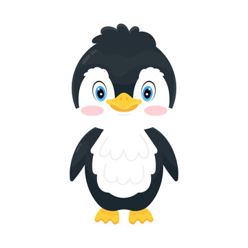 Penguin in flat style. Cute penguin icon. Symbol of cold winter. Antarctic bird, animal illustration.