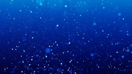 Blue bokeh particles glitter awards dust gradient abstract background. Futuristic glittering in space on blue background.