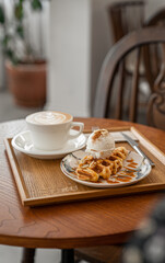 Dessert spread on the table in a sweet shop.