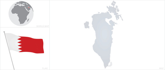 Bahrain  map and flag. vector 