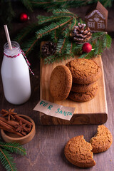 milk and cookies for santa. Treats for santa. Copy space