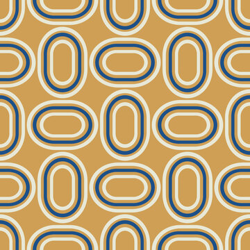 Oval shapes geometric motif basic pattern continuous ocher background. Traditional Japanese stylish geo texture. Modern japandi style fabric design textile swatch all over seamless print block
