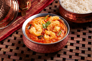 Spicy Prawns Masala served in dish isolated on table side view of middle east food