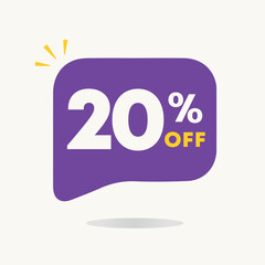 20% off. Price discount tag sale. Promo, special offer retail and store. For poster, social media