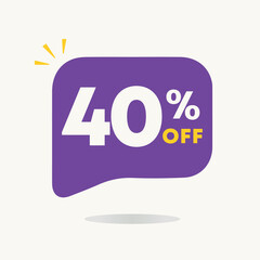 40% off. Price discount tag sale. Promo, special offer retail and store. For poster, social media