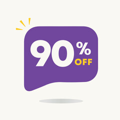90% off. Price discount tag sale. Promo, special offer retail and store. For poster, social media