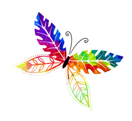 Rainbow watercolor butterfly. Multicolour logo, icon and t-shirt print. Vector illustration