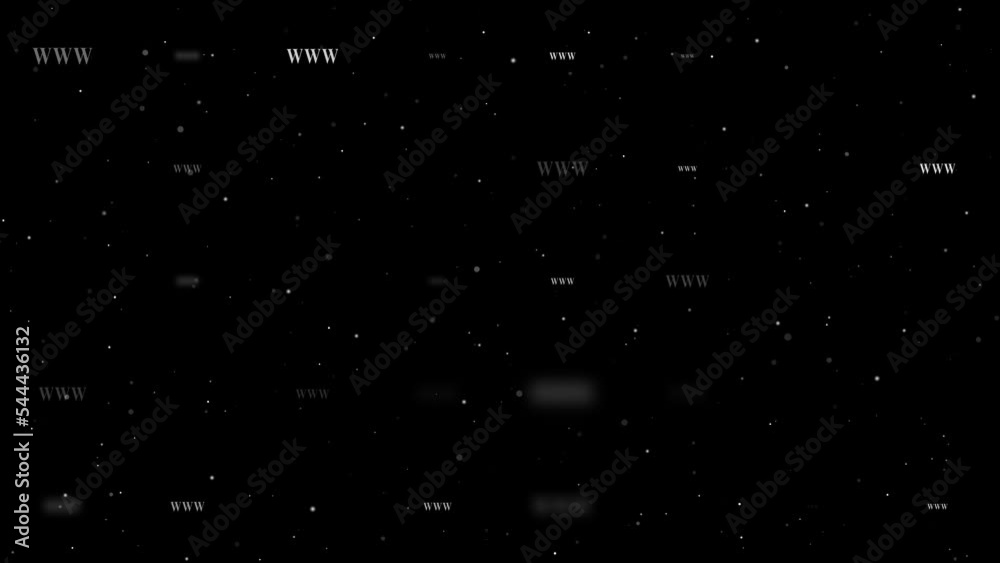 Poster template animation of evenly spaced www symbols of different sizes and opacity. animation of transpa