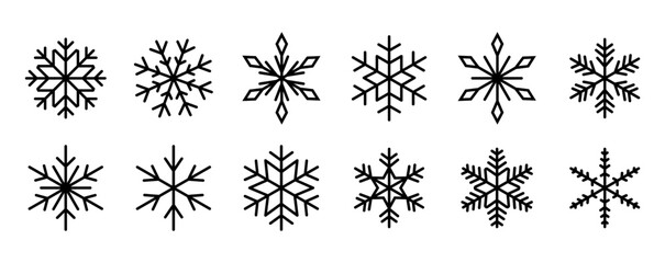 Snowflake vector Christmas icon set.
Thin line icon illustration.