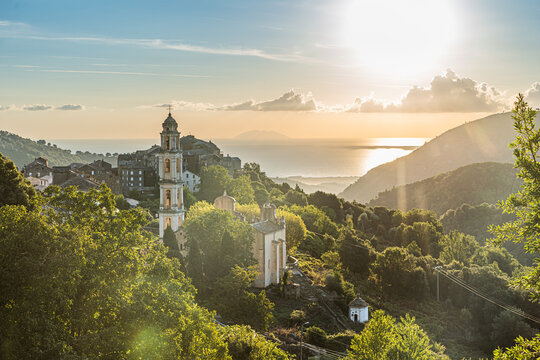 View of Pietra di Verde after sunrise, Corsica, France