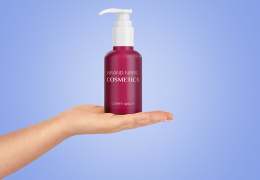 Cosmetic Pump in Hand Mockup
