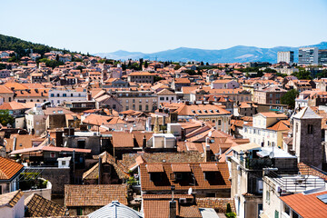 Panoramic top view of the historic city of Split, Croatia.