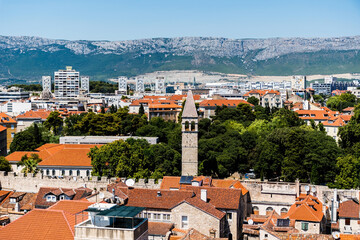 Panoramic top view of the historic city of Split, Croatia.