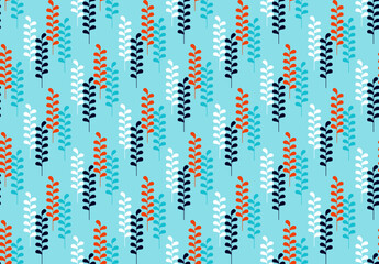 Seamless stem pattern with leaves, vector ornament