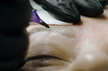 Correction with permanent make-up of woman's eyebrows.