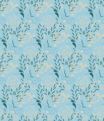 Seamless pattern made of floral botanical elements, lovely organic palette, vector quality