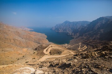 Oman musandam Khasab mountain and sea