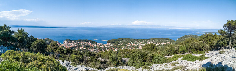Fototapeta premium City Osor between islands Cres and Losinj from above