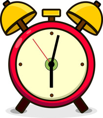 Alarm clock icon shows six hours. Flat design style. Clock silhouette. Simple icon. Modern flat icon in stylish colors. Web site page and mobile app design element.