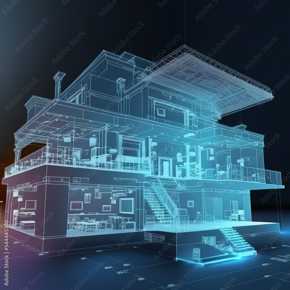 Poster Smart home system programming software, house system design 3d illustration