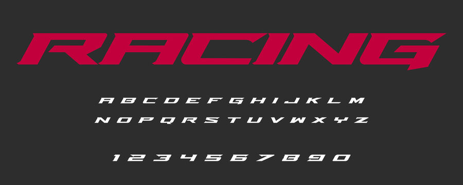 Racing font vector. Aggressive Sport car fonts for Champions. Print it in High Resolution. Street Racer Helmet vehicle decals alphabet lettering. Download it Now