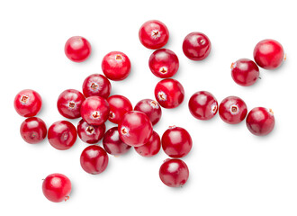 heap cranberry on a white isolated background, top view