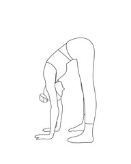 Girl doing yoga pilates gymnastics sport in black white colors in line style