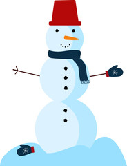 Christmas illustration of a snowman in mittens
