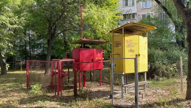 Gas distribution cabinet near block of flats