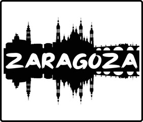 Zaragoza Spain Skyline Sunset Travel Souvenir Sticker Logo Badge Stamp Emblem Coat of Arms Vector Illustration EPS