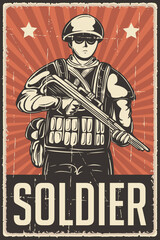 Fototapeta na wymiar Retro Military Soldier Army Poster