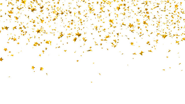 Golden confetti. Falling gold foil, flying yellow glitter. Christmas holiday and anniversary party Upper layer