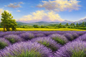 Fototapeta na wymiar Beautiful fantastic landscape with lavender.