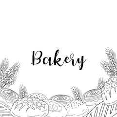 Banner. Set Butter pastry. Confectionery. Bun for breakfast. Loaf. Bakery. Vector illustration on a white background.