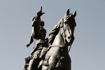 Close up of the statue of the General and Greek hero Theodoros Kolokotronis in Athens, Greece.