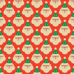 Retro Christmas seamless pattern with Santa Claus. Vintage Christmas Vector illustration