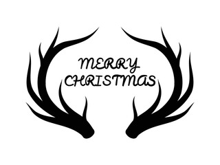 Obraz premium Merry christmas card. hand drawn lettering and reindeer antlers