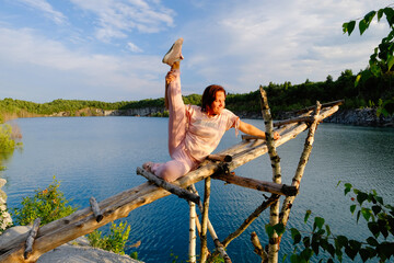 Fitness in nature by the rocks