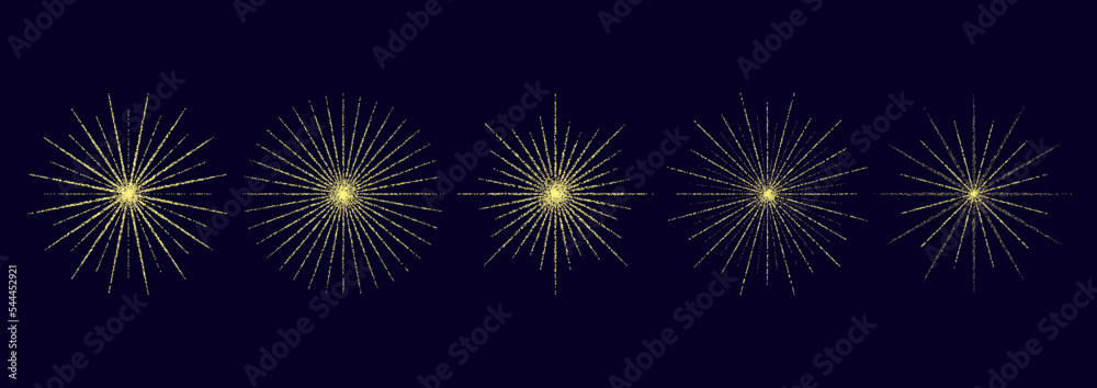 Poster Dotted grain stars set. Shiny stippled shapes collection. Various noise textured asterisks. Different dot work stellar forms. Vector stochastic. 