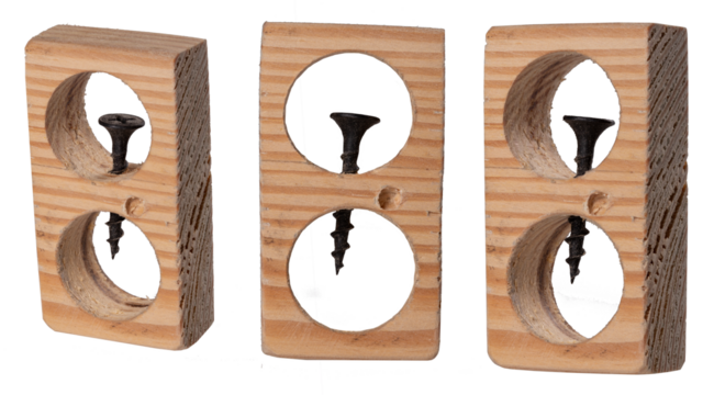 A screw screwed into a piece of wood that cannot be removed.