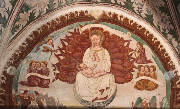 Madonna con Bambino circondata da cherubini; affresco nella chiesa di San Giorgio a Zone (Brescia)