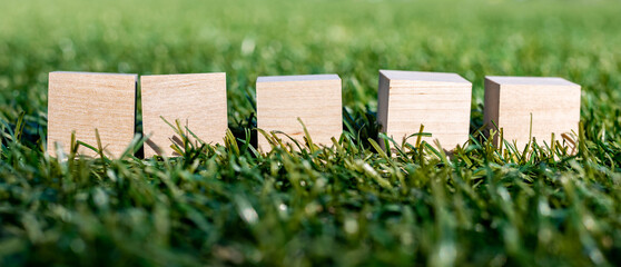Five wooden football field cubes, mocap