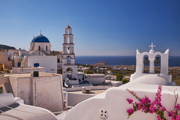 The Church of Christ - Blue Dome and Bell Tower - Pyrgos Village, Santorini Island, Greece © Bruno