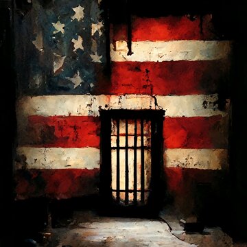 The American Dream Imprisonment Incarceration Jail Cell Flag | United States Prison System | Created Using Midjourney and Photoshop