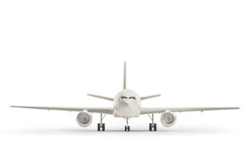 Front view studio shot of a white airplane