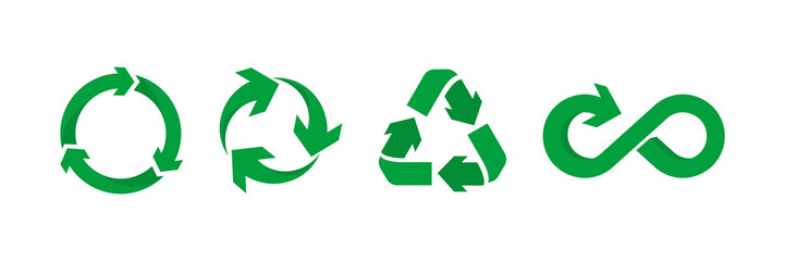 Set of green recycling signs, arrow icons.The Universal Recycling Symbol. Recycle vector icon set. Recycling green  sign. Vector illustration