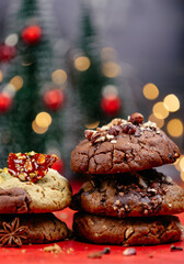 chocolate cookies with colorful  lights  background